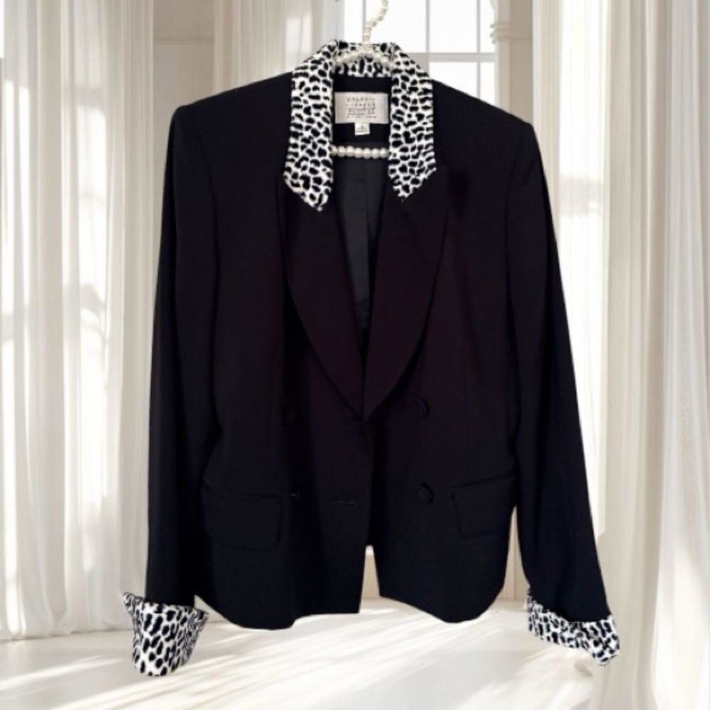 Vintage Valerie Stevens Leopard Collar Double Breasted Blazer Size 10P